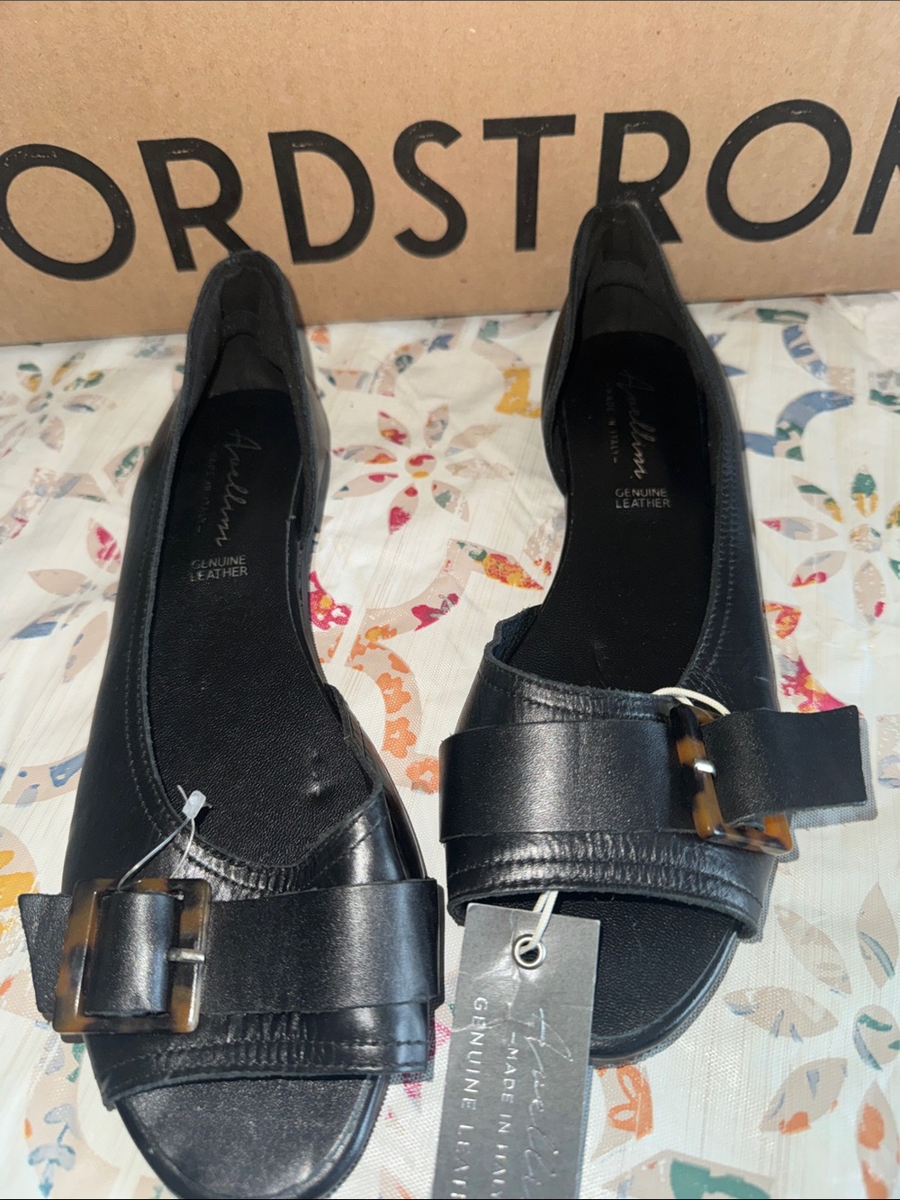 AVALLINI Black Leather Flat with Decorative Buckle Made in Italy Ballerina NWT